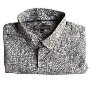 Ike Behar Men’s Short Sleeve Button-Up Shirt Gray Abstract Print-Large-Cotton